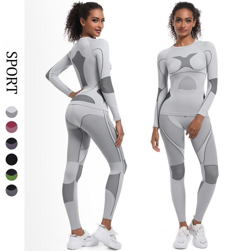 New Long-Sleeved Yoga Clothes for Women in Autumn and Winter Seamless Ski Clothes Breathable Running Outdoor Cycling Clothes Sports Fitness Suit