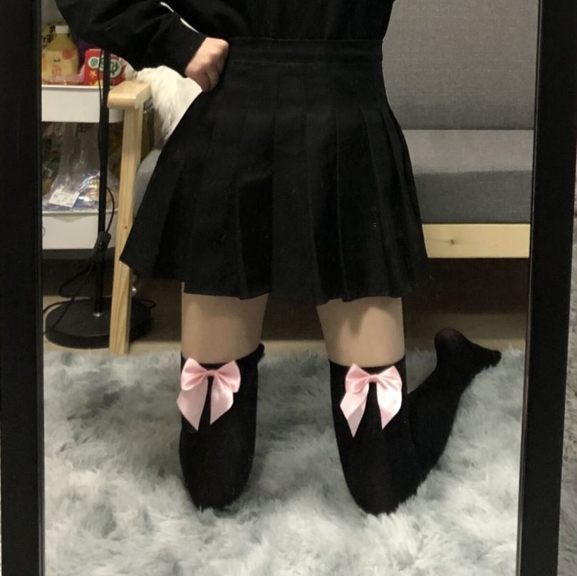 Calcetines japoneses con lazo por encima de la rodilla Calcetines JK terciopelo sexy Calcetines altos Calcetines Blanco y negro Medio grueso Estilo universitario