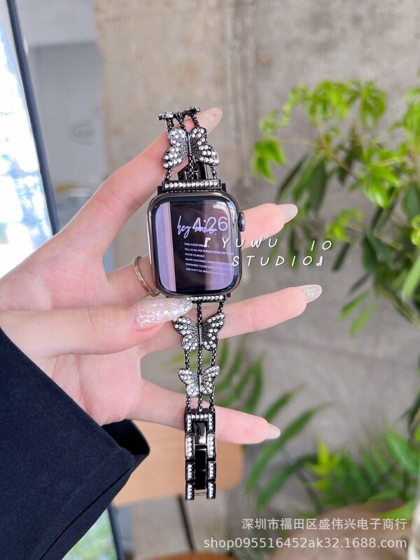 Star Color Butterfly Diamond Strap Creative Chain for Apple Watch iwatch1-8 Generation SE Metal Girls
