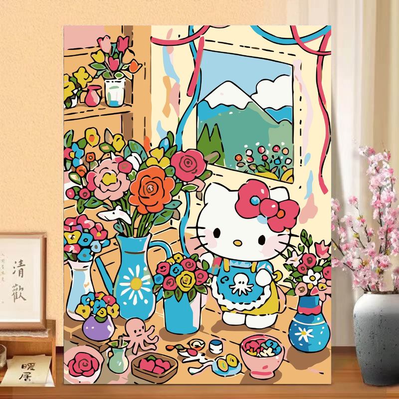 hellokitty数字油画高颜值手工diy填色填充静心解压画手绘油彩画|undefined