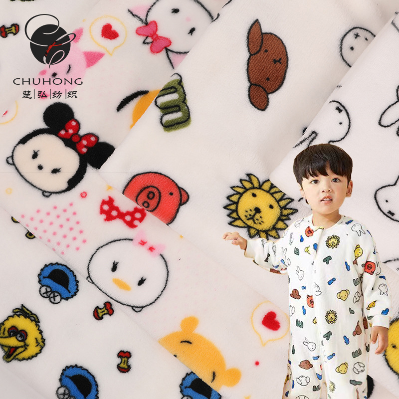 现货双面法兰绒印花绒布 动物印花绒布 秋冬玩具沙发套家居服面料