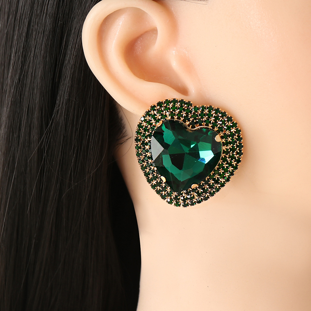 fashion heart-shaped alloy diamond earrings