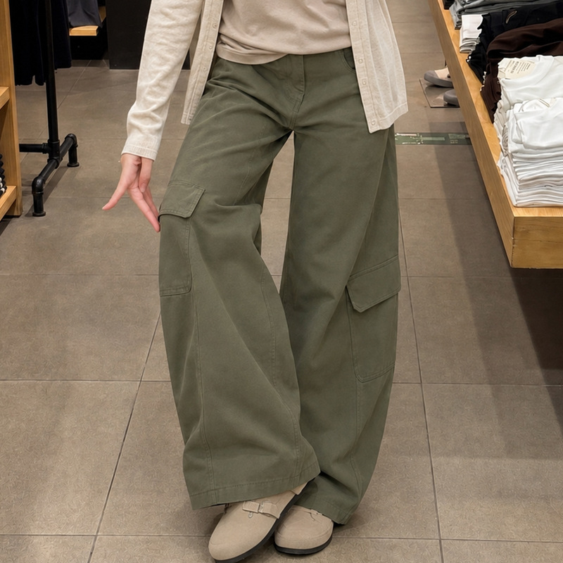 American retro workwear curved pants for women, autumn 2026 new style, high-waisted, drapey, petite-friendly, loose casual wide-leg pants American retro workwear curved pants for women, autumn 2026 new style, high-waisted, drapey, petite-friendly, loose casual wide-leg pants