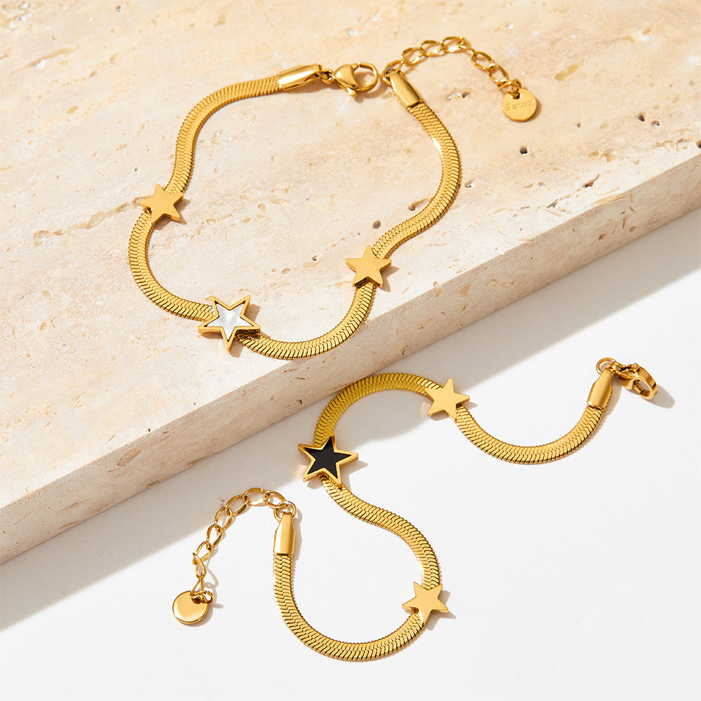 No Inlaid Inlay Material Bracelets, Necklace Classification Handmade Chain Chain Type Necklace + Jewelry Quantity Street Occasion PVD Coated Real Gold Plated White Gold Plated Gold Plating Star 304 Stainless Steel Titanium Steel Classic Style Waterproof Non Tarnish Bracelets Necklace