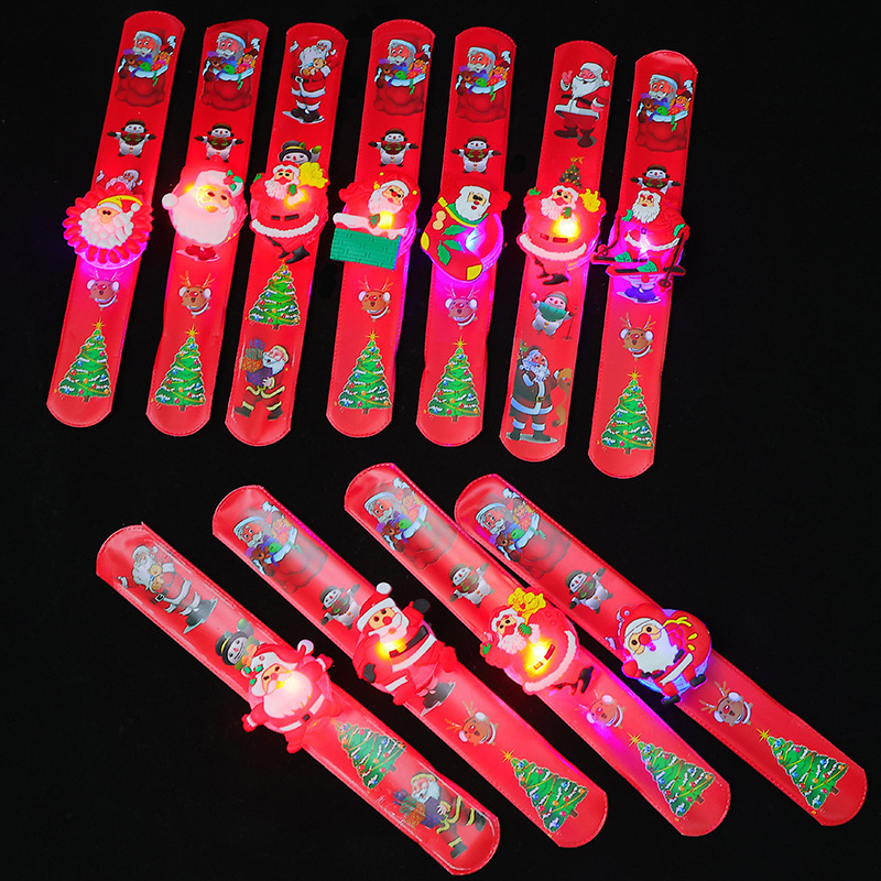 Christmas Glowing Snap Ring Cartoon Santa Claus Led Flashing Bracelet Kindergarten Small Gift Party Props