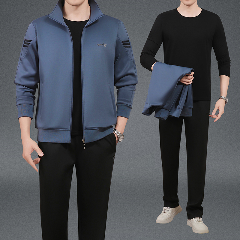 2025 New Men's Sports and Leisure Suit Polo Collar Cotton Fitness Running Training Suit Long-Sleeved Breathable and Comfortable