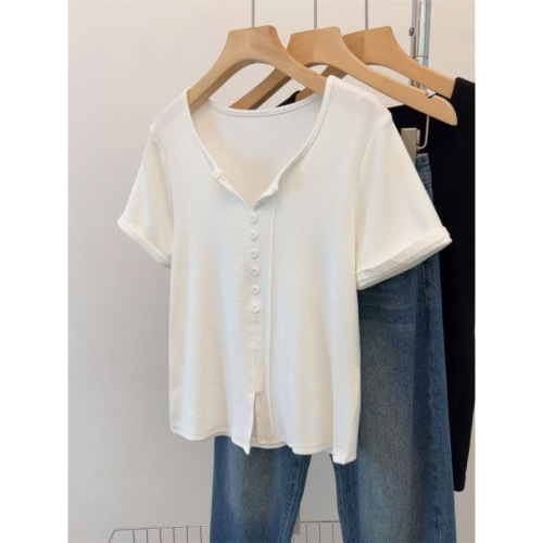 Women's Summer Oversized V-Neck T-Shirt for Loose Fit, 200 Lbs, Casual and Versatile, with Unique Slit Top