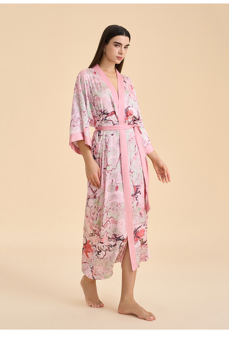 New Cross-border Bathrobe Pajamas For Women, High-end Spring Autumn Satin Chiffon European And American Style Home Wear,_ecoleips.com