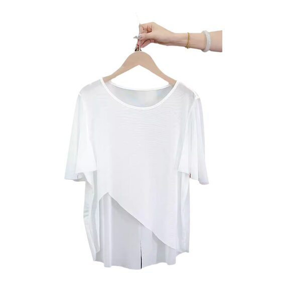 Summer New Style Outer Shawl Ice Silk Thin Mesh plus size Sunscreen All-match Slim Look Jacket Women's Irregular Top