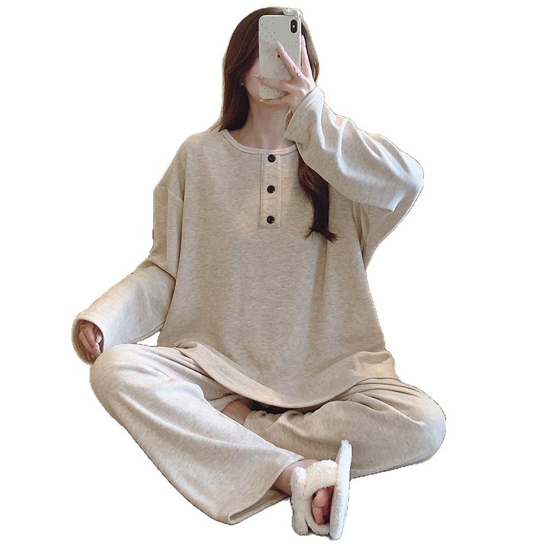 胖mm睡衣女秋冬季新款绵羊绒长袖套装简约风加肥大码家居服可外穿|undefined
