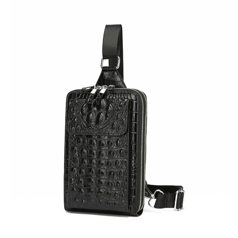 Retro fashionable chest bag, one-shoulder bag, universal capacious card holder, shoulder bag, crocodile print