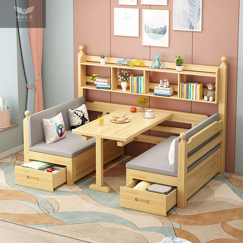 Sofá cama de madera maciza, sala de estar de doble uso, apartamento pequeño, combinación multifuncional plegable, hogar con almacenamiento de escritorio
