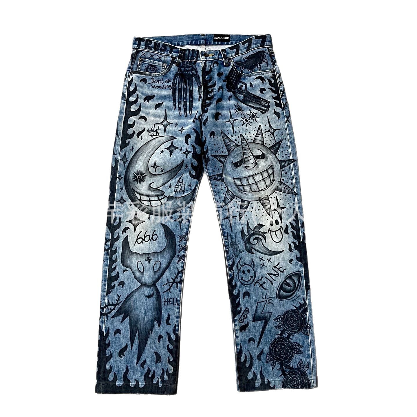 Jeans Rectos con Estampado de Grafiti para Hombre de Algodón para Uso Casual