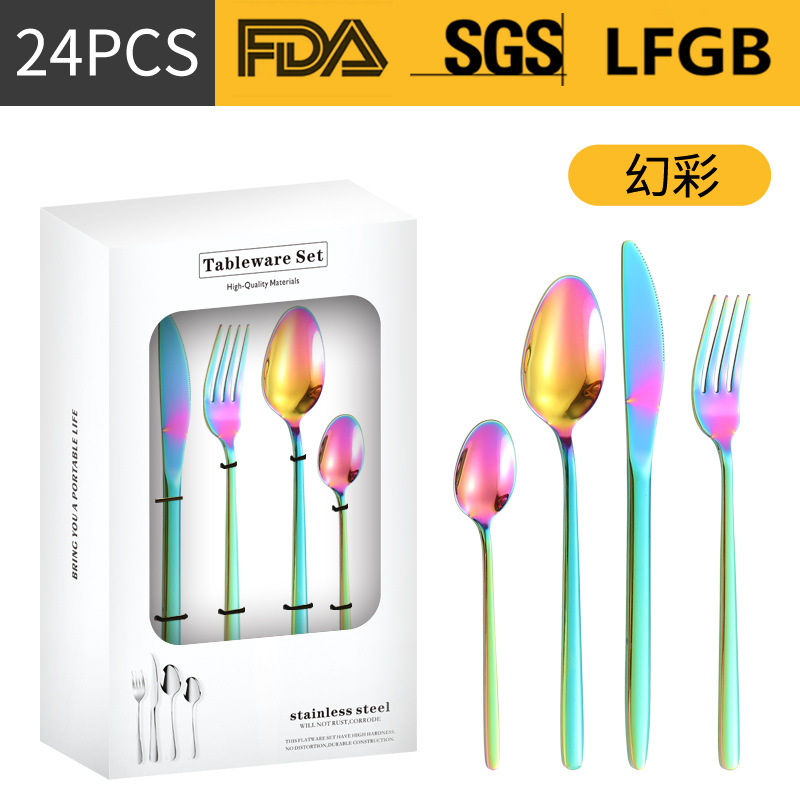 Productos transfronterizos de acero inoxidable cuchillo y tenedor cuchara set 16 / 24 piezas set redondeada engrosado cuchillo y tenedor cuchara set de filete