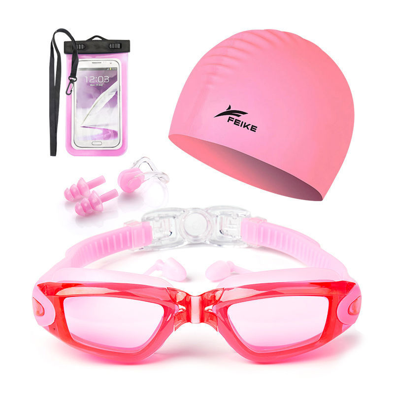 Gafas de natación para hombres de alta definición, gafas de natación anti-neblame para adultos, niños y niñas con tapones de auriculares, gafas de natación de marco grande, cubierta de sombrero