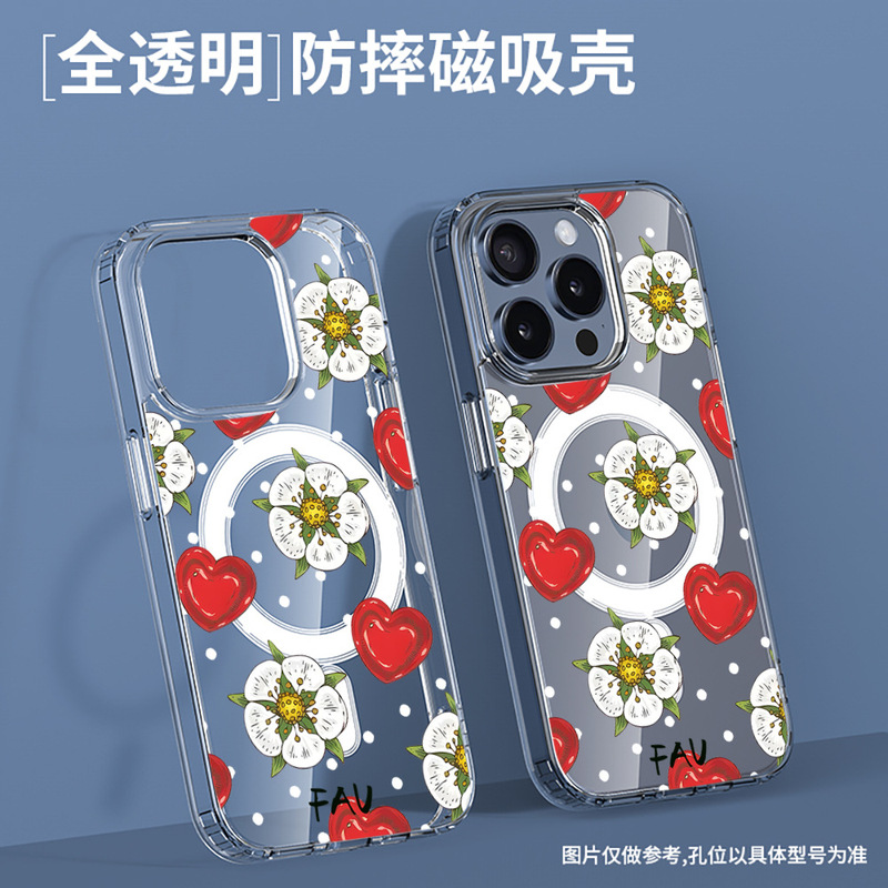 Niche Designer Transparent Phone Case for Apple 13pro Large Hole Magnetic Acrylic iPhone15magsafe