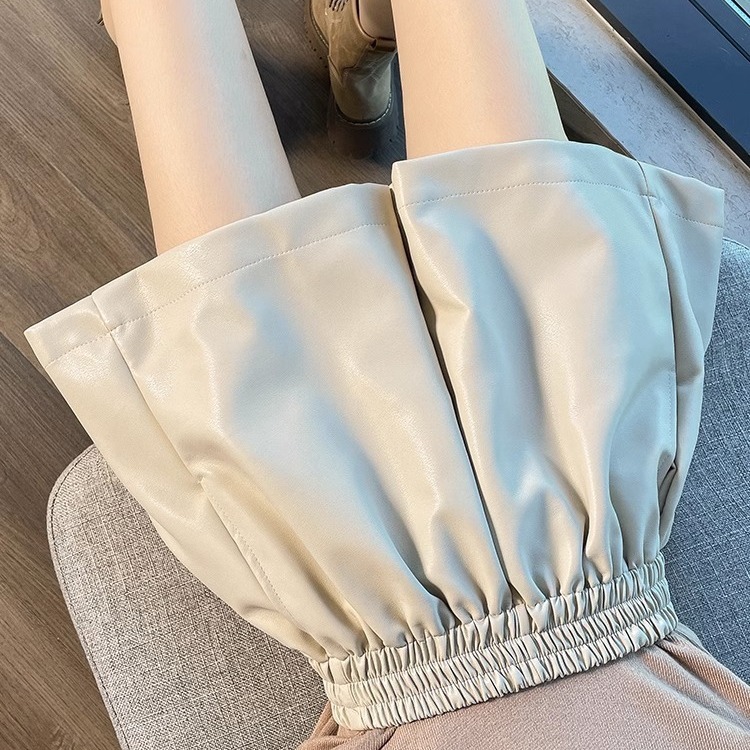 黑色pu皮裤短裤女冬季新款高腰a字显瘦阔腿裤小个子休闲外穿靴裤|undefined