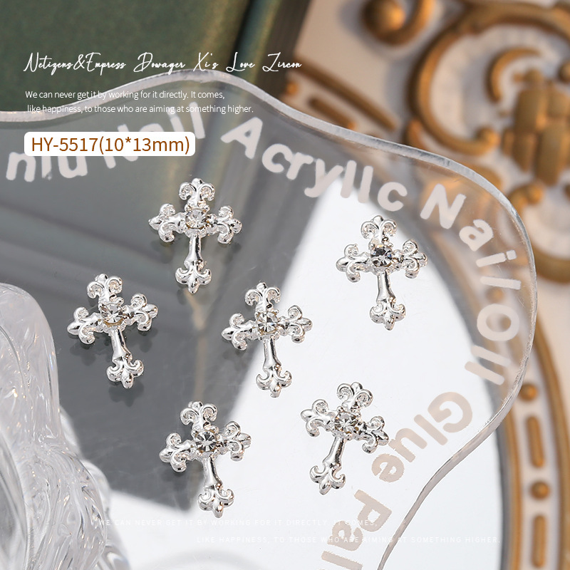 Nueva celebridad en línea flash tridimensional Cruz joyería de uñas de ganchillo taladro de uñas Super Flash aleación decoraciones de uñas
