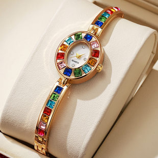 Cross-border new bracelet women's watch fashionable, compact and luxurious temperament oval color diamond bracelet watch women wholesale