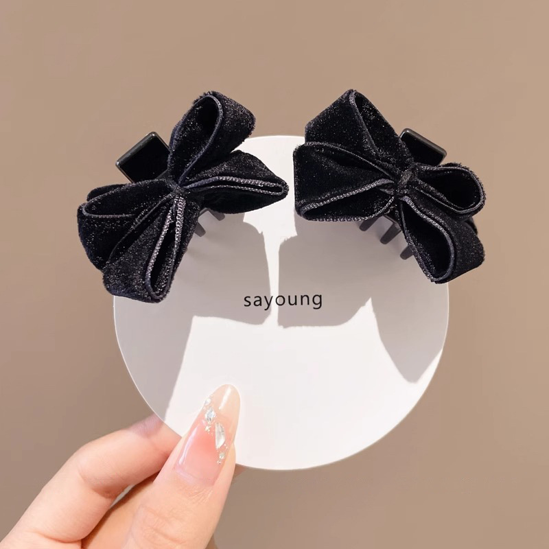 Clips de agarre de arco negro pequeño para mujeres frente retro clips de bangs 2025 nuevo clips de cabello princesa accesorios para el cabello