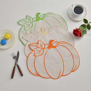 Cross-Border Halloween Fabric Leaf Pumpkin Placemat Restaurant Western Placemat Waterproof, Oil-Proof, Anti-Fouling Insulation Mat