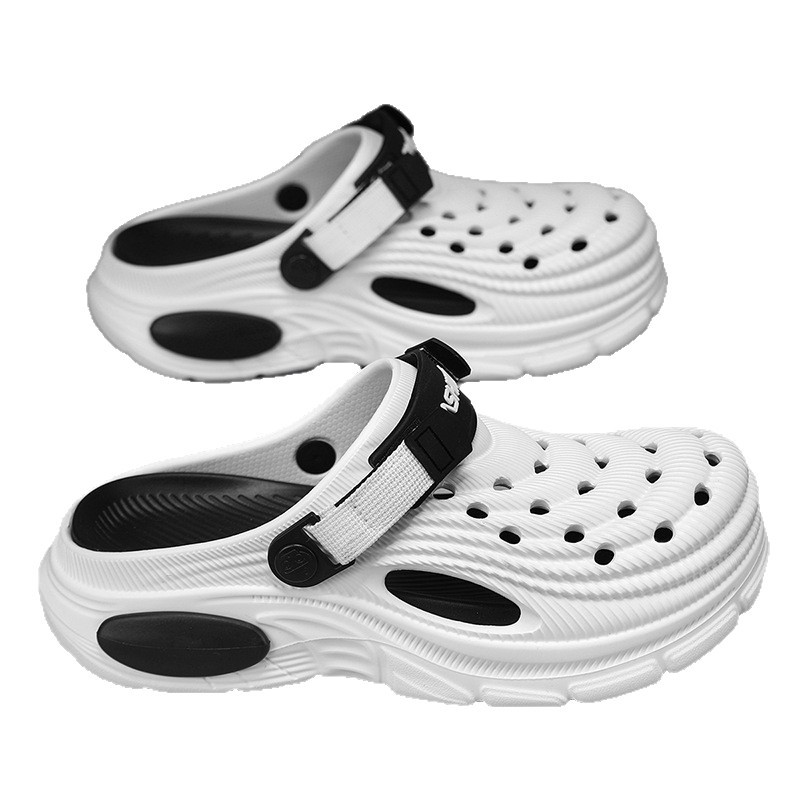 2026 nuevos zapatos de agujero para hombres y mujeres aumentan la altura de pisar la sensación de la mierda Eva dos sandalias de playa zapatillas de hombre