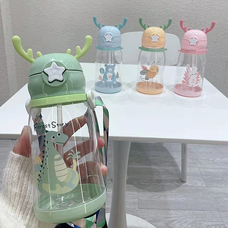 儿童杯子小众大容量鹿角水杯轻奢高级感学生运动便携吸管塑料杯|undefined