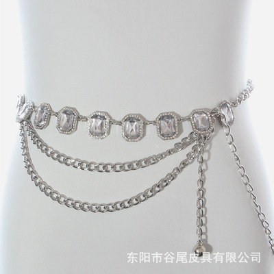 外贸款腰链女时尚多层束腰链个性水钻镶嵌装饰精品金属装饰腰带女|ms