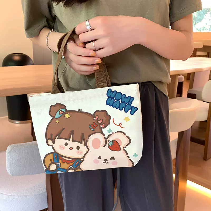 手提袋女2025新款大容量收纳袋帆布补习袋卡通可爱手提包厂家批发