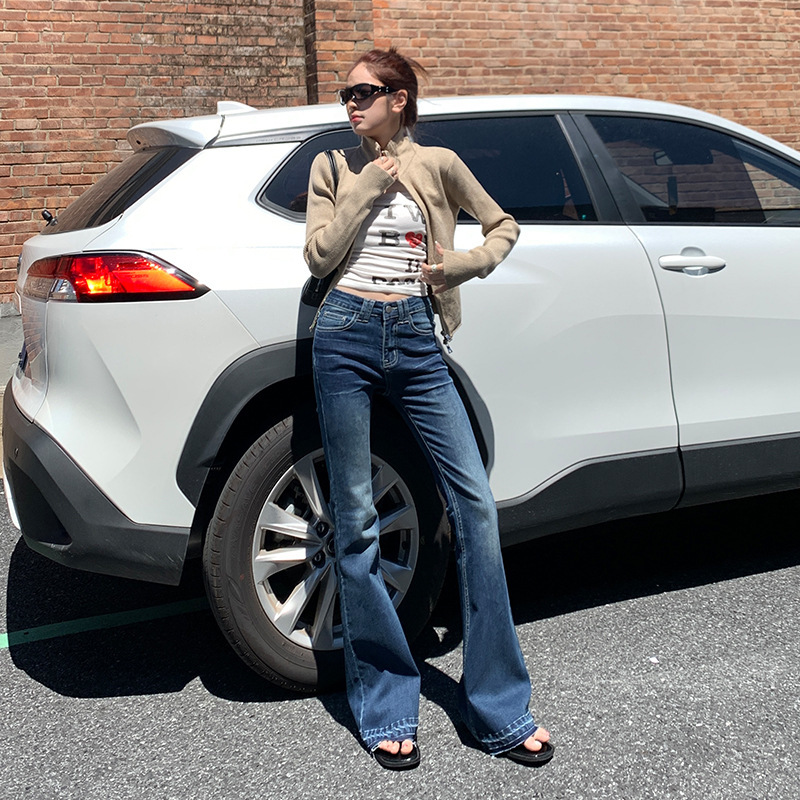 【Bsf.Cn】Vintage Rose｜Cat Whisker Craft｜Curvy Low Waist Sister Style Stretch Flared Jeans