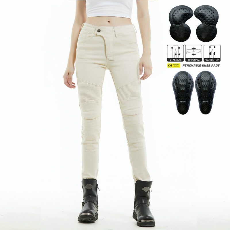 VOLERO motocicleta jeans de las mujeres Caballero vintage beige casual ciclismo pantalones estiramiento a prueba de agua pantalones de coche