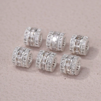 18K gold inlaid zircon bucket beads diy wheel beads bracelet necklace handmade beaded jewelry accessories wholesale (Zərgərlik ara hissələri) - no-1-silver-white-zircon-free-shipping-for-purchases-over-38-yuan-in-the-store
