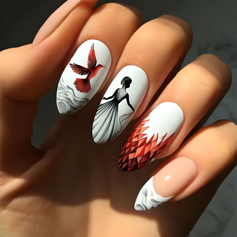 Cross-border Hot-selling Painted Art Nail Art Nails Beauty Seagull Nail Patch Sea Grey White French Wear Armor