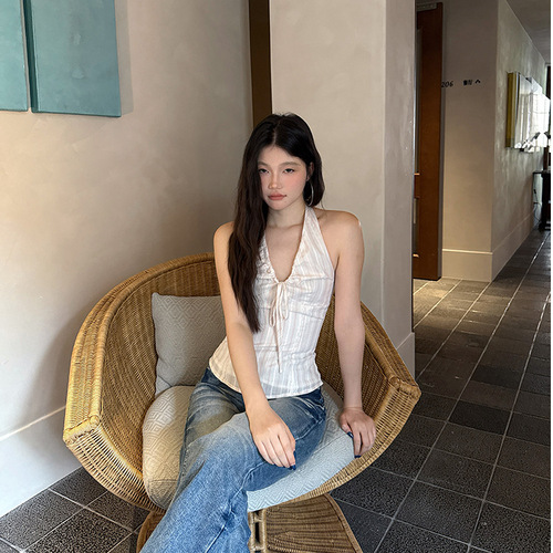 Women's French retro pure sex top, sexy summer backless lace sling vest, sweet and spicy seaside