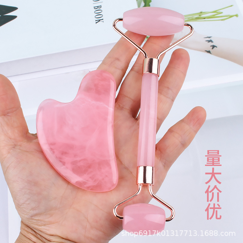 粉色树脂滚轮刮痧美容套装面部脸部美容器经络刮痧按摩板拨筋棒|undefined