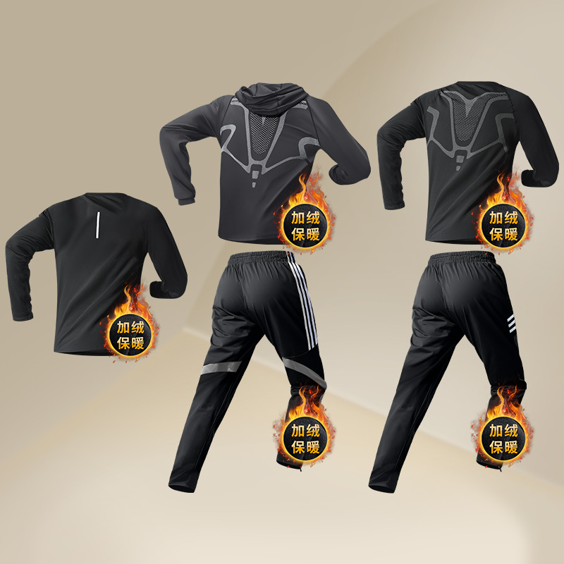 Trajes deportivos de invierno para hombres, ropa de entrenamiento para correr, chaqueta de acondicionamiento térmico de lana, ropa seca rápida de otoño y invierno, ropa de bicicleta para correr por la mañana