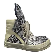 Rricowees Guangzhou Men's Shoes Genuine Leather Snakeskin Round Toe Thick Sole Casual Autumn and Winter Lace-Up Triangle Men's Sneakers Trbottomy