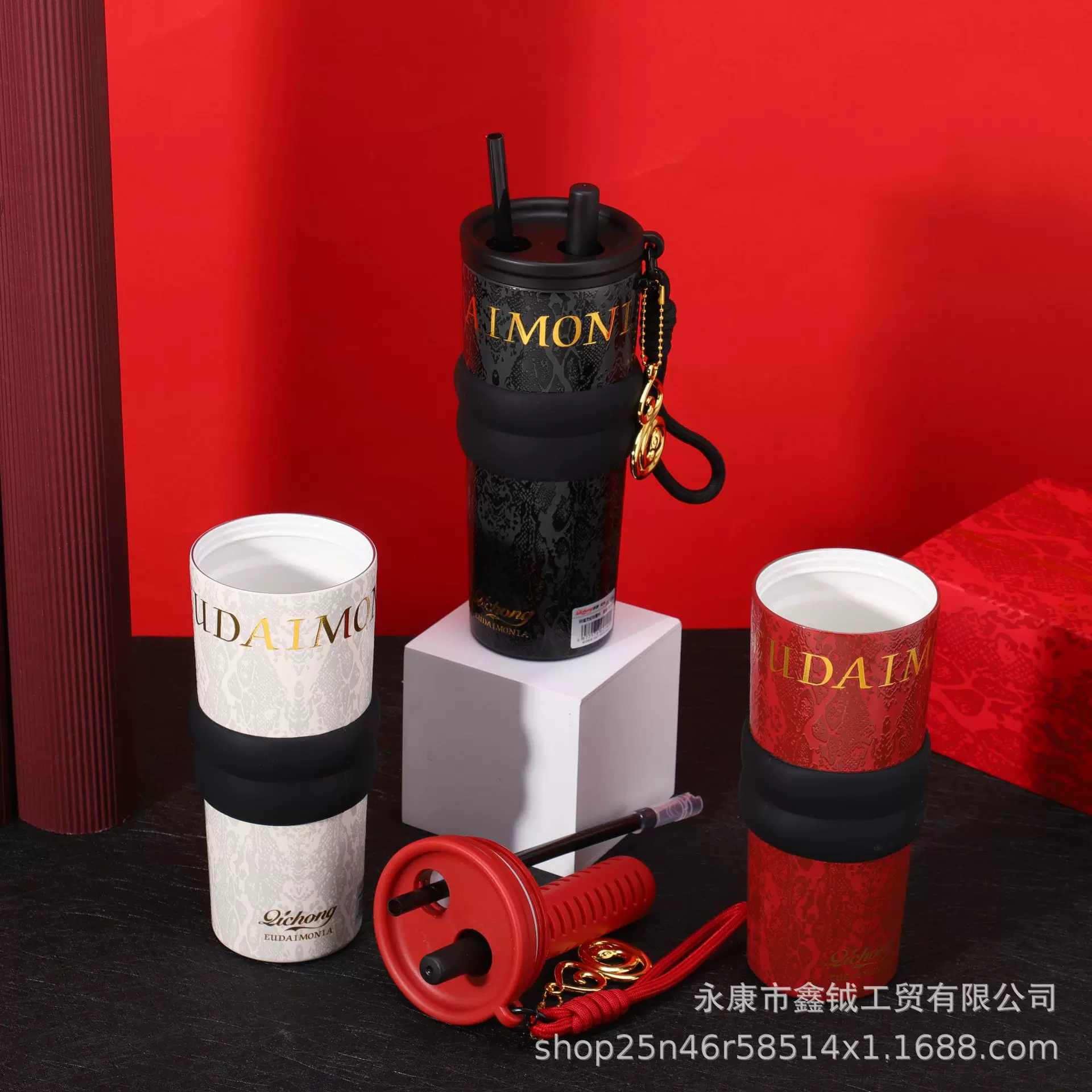 新款蛇年限定不锈钢保温杯高颜值陶瓷内胆吸管杯新年送礼礼品杯