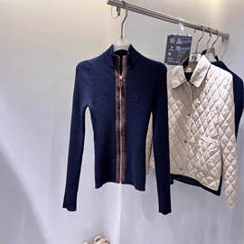 少女M 复古红综色鹿皮绒真皮拼接拉链修身显瘦针织毛衣开衫女秋冬