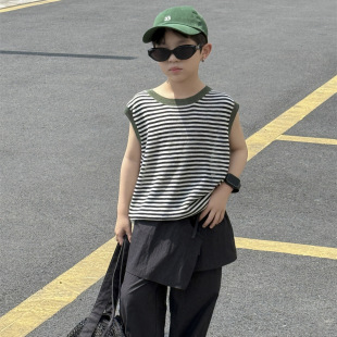 Cheese and Meow Children's Wear Boys' Vest 2025 Summer New Korean-style Striped Shirt Children's All-match Breathable Vest Trendy