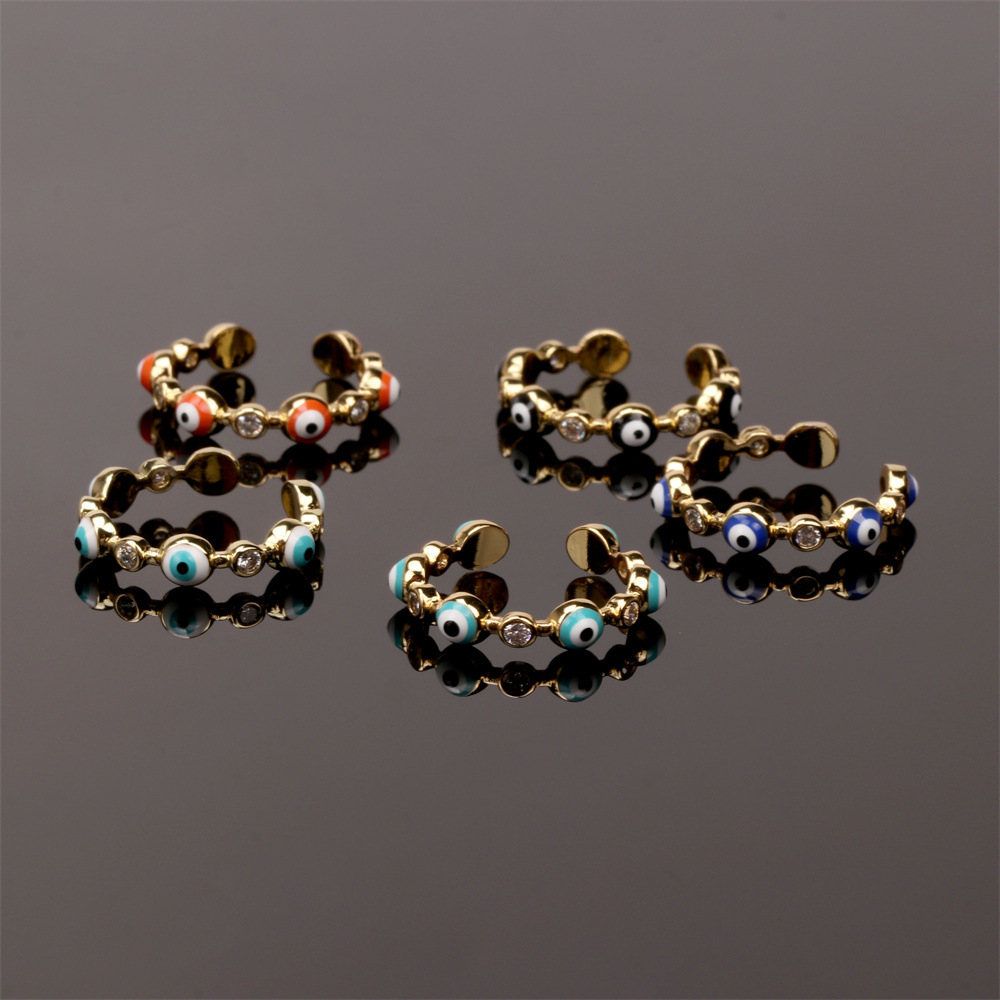Fashion Drops Oil Blue Eyes Zircon Copper Open Ring Wholesale Nihaojewelry display picture 9