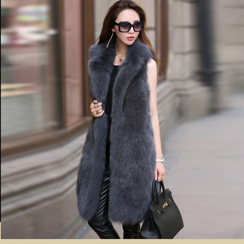 Fur Vest 2026 Autumn and Winter New Style Long Faux Fox Fur Vest Casual Mid-Length Suit Collar Warm Jacket