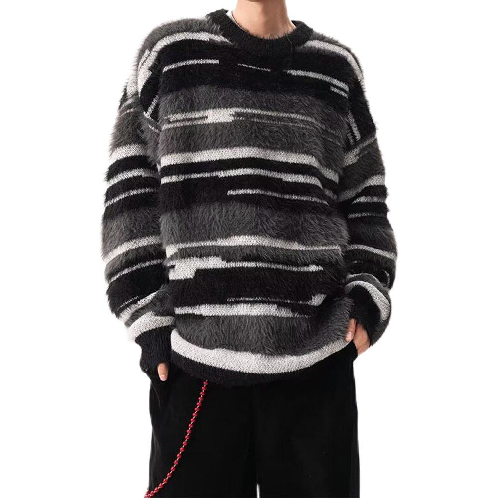 Explosiones transfronterizas de tamaño europeo de tamaño grande jersey de punto a rayas suéter de hombre suave peludo ceroso otoño invierno fábrica de marea al por mayor