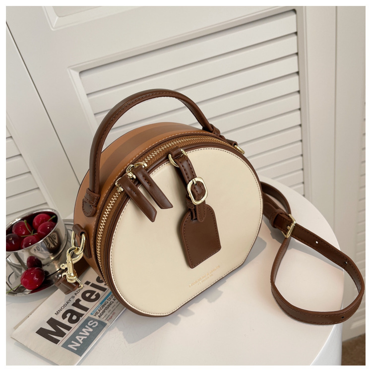 New Fashion Contrast Color Messenger Texture Shoulder Round Bag display picture 1