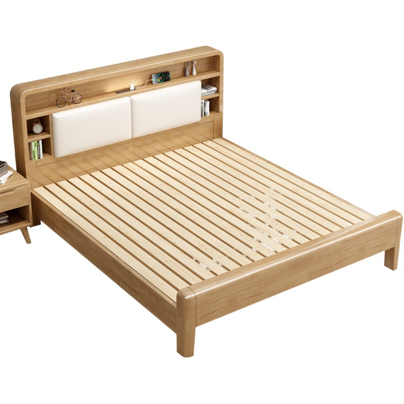 Cama de madera maciza nórdica 1,8 m dormitorio principal cama doble moderna minimalista 1,5 m cama de almacenamiento pequeño apartamento casa cama individual
