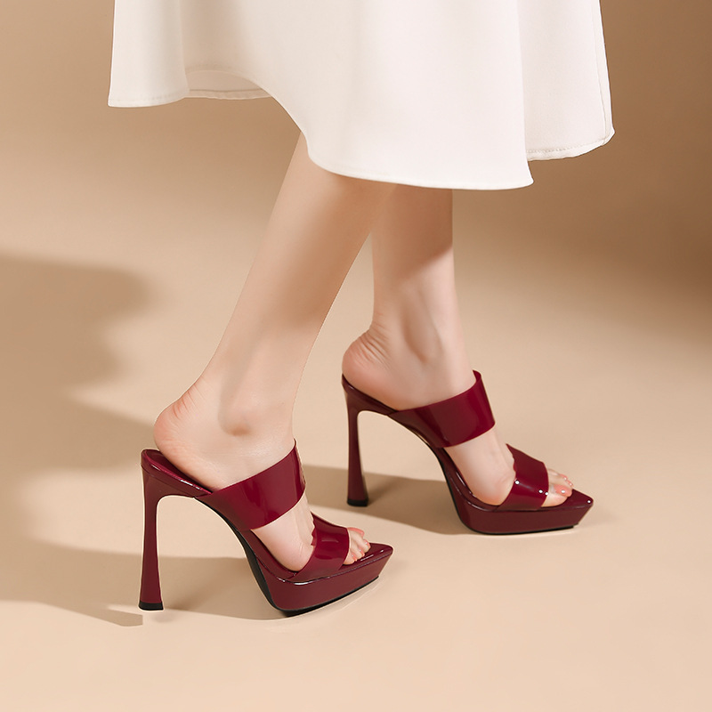 Sandal cao gót nữ hở mũi quai ngang đế platform gót 12 cm — Bạc-12cm