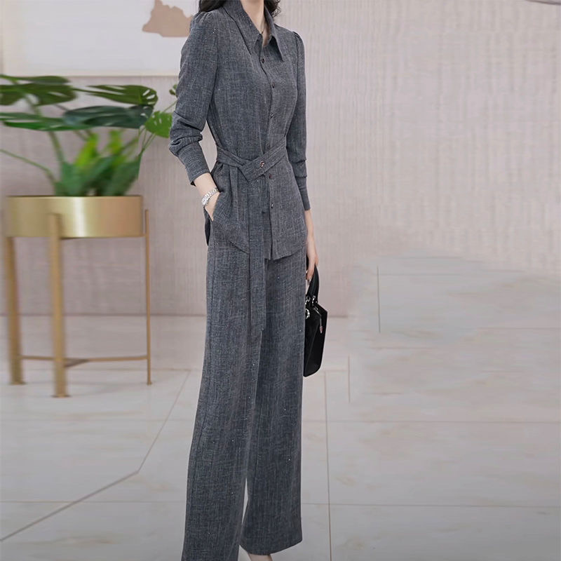 ファッション気質の灰色の着痩せズボンセット2025春の新型女装洋気減齢カジュアル高級二点セット|undefined