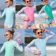 2024年新款温泉儿童分体泳衣瑜伽服可爱拉锁泳衣沙滩泳衣