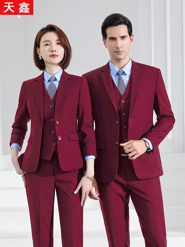 2023 spring and autumn suit business wear men's and women's same 4s store business formal wear Bank work work clothes wine red suit 2023 spring and autumn suit business wear men's and women's same 4s store business formal wear Bank work work clothes wine red suit