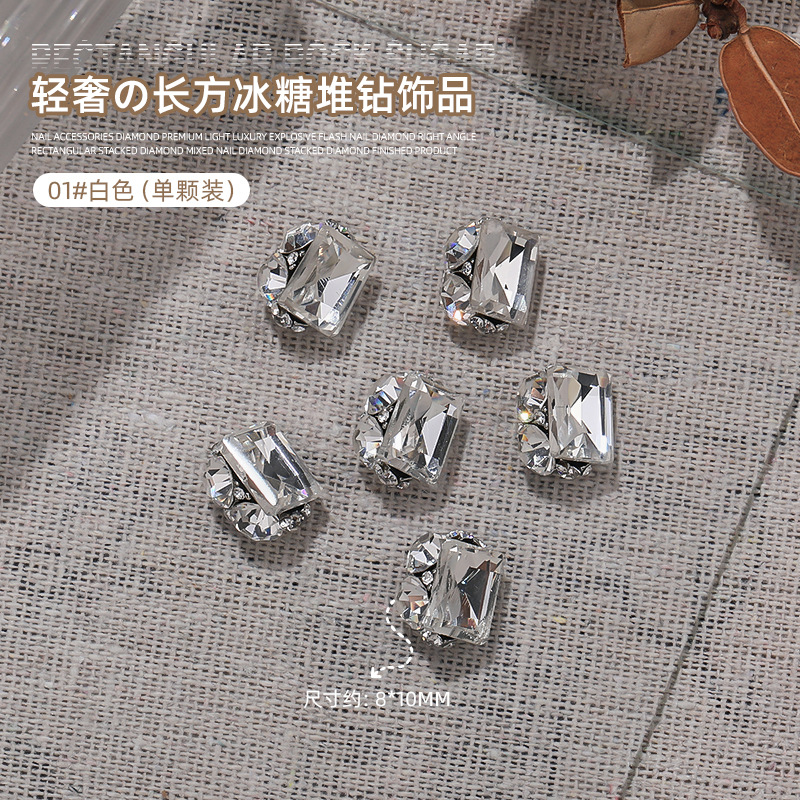 Nuevo nicho Zhonghao boutique rectangular ángulo recto taladro ligero de lujo explosión de azúcar de hielo manicurismo productos acabados taladro de uñas decoración